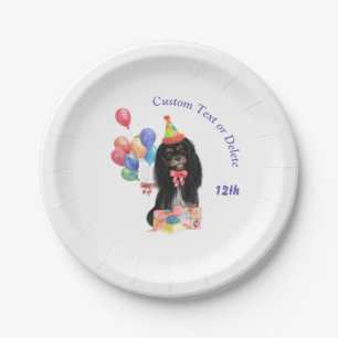 Birthday Black and Tan Cavalier Spaniel Paper Plate