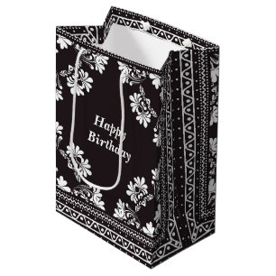 Birthday Black and White Bandanna Design Medium Gift Bag
