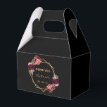 Birthday black burgundy florals gold geometric favour box<br><div class="desc">Front and back: A chic black background with a faux gold geometric frame. Decorated with dark purple and burgundy flowers, roses and boho style feathers. Golden hand lettered style script and the text: Thank You, templates for a name and a date. Perfect for a Birthday Party, Bridal Shower or Baby...</div>