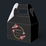 Birthday black burgundy florals gold geometric favour box<br><div class="desc">Front and back: A chic black background with a faux gold geometric frame. Decorated with dark purple and burgundy flowers, roses and boho style feathers. Golden hand lettered style script and the text: Thank You, templates for a name and a date. Perfect for a Birthday Party, Bridal Shower or Baby...</div>