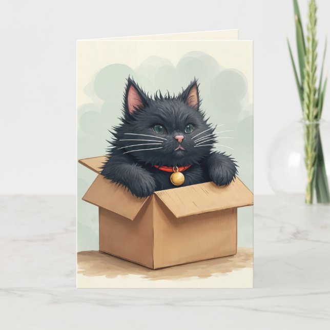 Birthday Black Cat In a Box Card (Front)