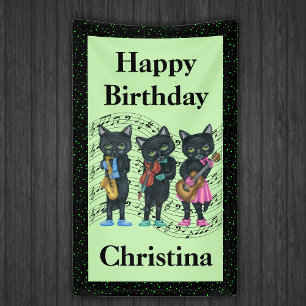 Birthday Black Cat Musicians Instruments Music Bar Banner