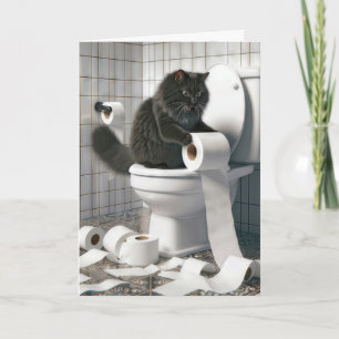 Birthday Black Cat Unrolling a Toilet Paper Card