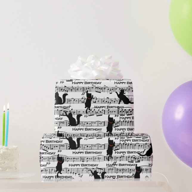 Birthday Black Cats On Sheet Music  Wrapping Paper (Party Gifts)