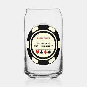Birthday Black Cream Poker Chip Las Vegas Themed Can Glass