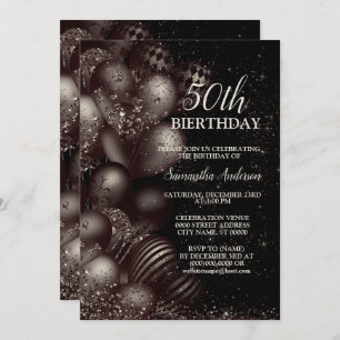Birthday Black Glitter Balloons Sparkle Party Invitation