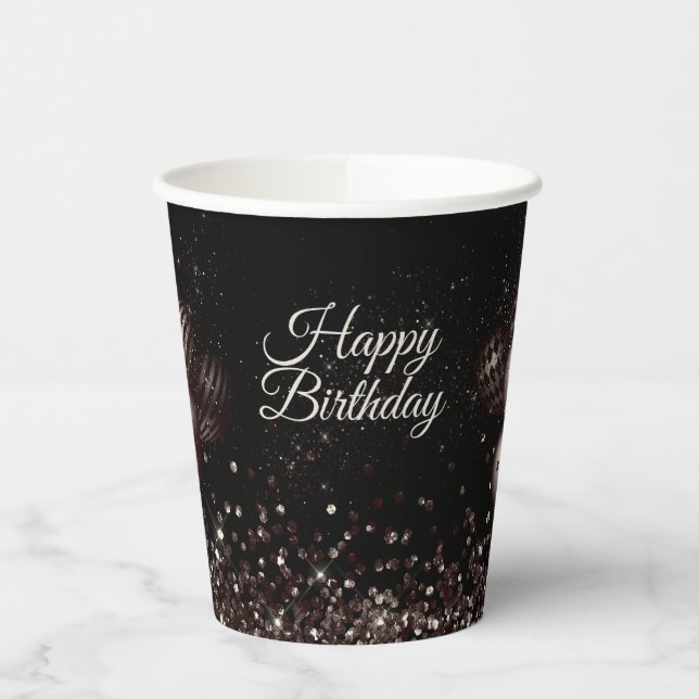 Birthday Black Glitter Balloons Sparkle Party Paper Cups (Left)