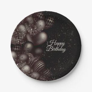 Birthday Black Glitter Balloons Sparkle Party Paper Plate