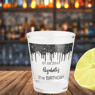 Birthday black glitter drips name  shot glass