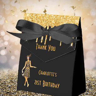 Birthday black gold 1920's art deco glitter favour box