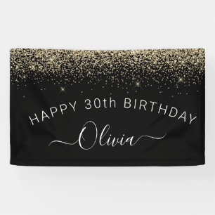 Birthday Black Gold Any Age Glitter Girly Banner