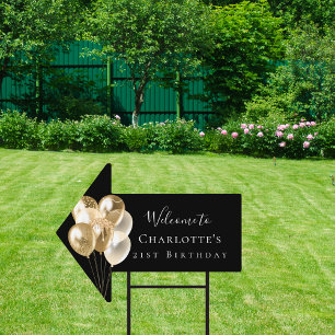 Birthday black gold balloons name arrow sign