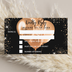 Birthday black gold balloons party RSVP Enclosure Card
