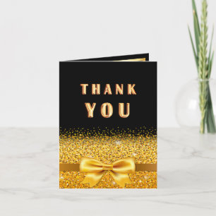 Birthday black gold bow photo thank you card