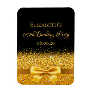 Birthday black gold bow save the date magnet