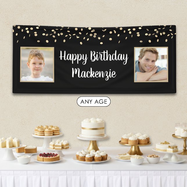 Birthday Black Gold Confetti 2 Photo Script Banner (Creator Uploaded)