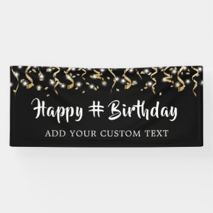 Birthday Black Gold Confetti Streamers Personalise Banner