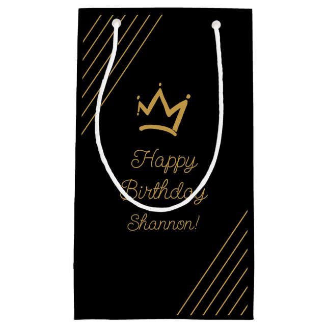 Birthday Black Gold Crown Small Gift Bag (Front)