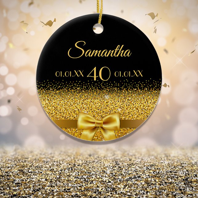 Birthday black gold elegant monogram ceramic tree decoration (Creator Uploaded)