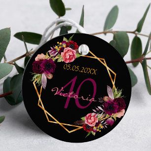 Birthday black gold floral burgundy thank you favour tags