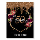 Birthday black gold florals glitter geo welcome