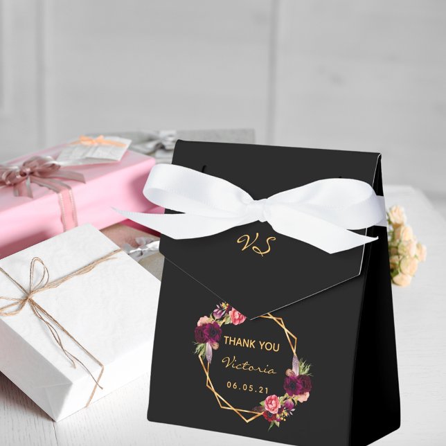 Birthday black gold geometric burgundy florals favour box (Creator Uploaded)