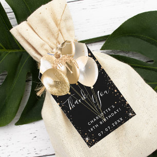 Birthday black gold glitter balloon thank you gift tags