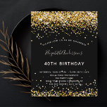 Birthday black gold glitter budget invitation flyer<br><div class="desc">Please note that this invitation is on flyer paper and very thin. Envelopes are not included. For thicker invitations (same design) please visit our store. A modern, stylish and glamourous invitation for a 40th (or any age) birthday party. A black background decorated with faux gold glitter dust. The name is...</div>