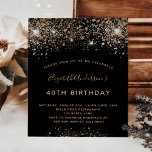Birthday black gold glitter budget invitation flyer<br><div class="desc">Please note that this invitation is on flyer paper and very thin. Envelopes are not included. For thicker invitations (same design) please visit our store. A modern, stylish and glamourous invitation for a 40th (or any age) birthday party. A black background decorated with faux glitter and sparkle. The name is...</div>