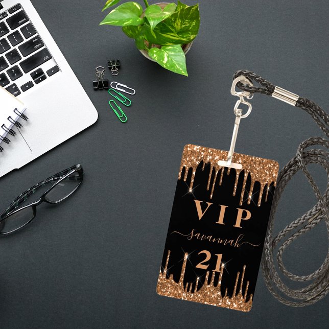 Birthday black gold glitter drips vip invitation ID badge (Creator Uploaded)