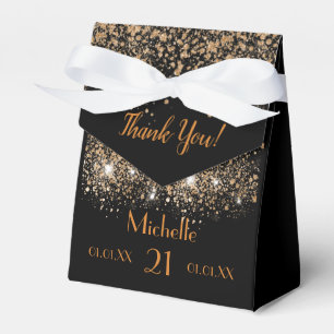 Birthday black gold glitter dust monogram favour box