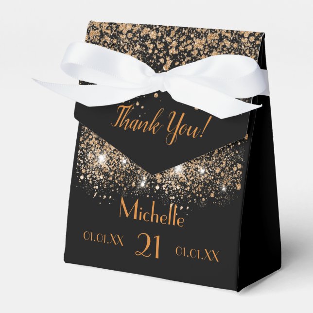 Birthday black gold glitter dust monogram favour box (Front Side)