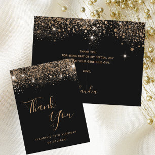 Birthday black gold glitter glamourous thank you postcard