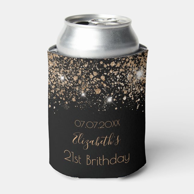 Birthday black gold glitter monogram chic can cooler (Can Front)