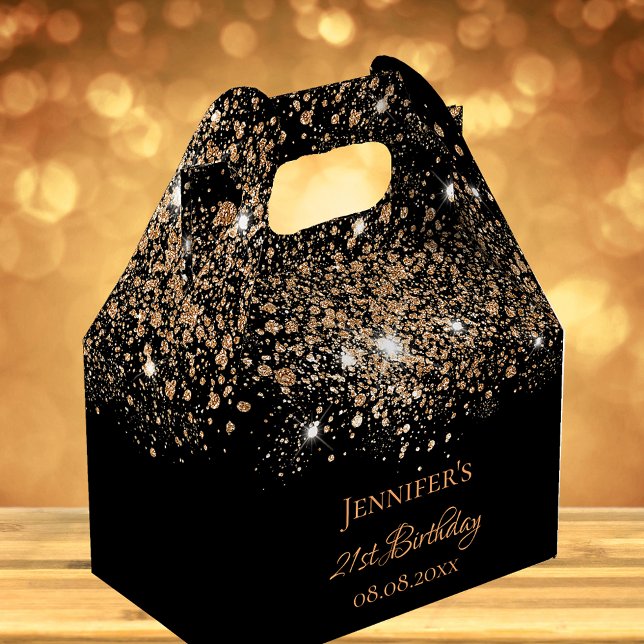 Birthday black gold glitter monogram thank you favour box (Creator Uploaded)