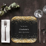 Birthday black gold glitter name elegant<br><div class="desc">Elevate your birthday celebration to new heights of sophistication with our Glamourous Gold Glitter Paper Plates, perfect for a glamourous 50th birthday party or any other milestone celebration. These stylish plates add a touch of luxury and elegance to your table setting, making every moment of your special day truly memorable....</div>