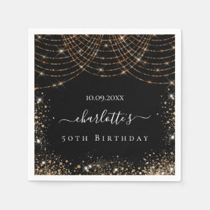 Birthday black gold glitter name script elegant napkin