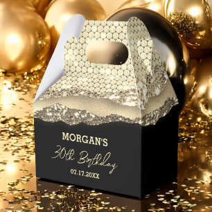 Birthday Black Gold Glitter Name Thank You Favour Box