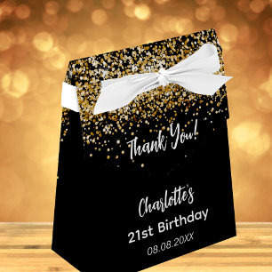 Birthday black gold glitter name thank you  favour box