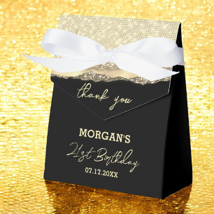 Birthday Black Gold Glitter Name Thank You Favour Box