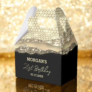 Birthday Black Gold Glitter Name Thank You Favour Box