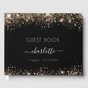 Birthday black gold glitter sparkles name guest book