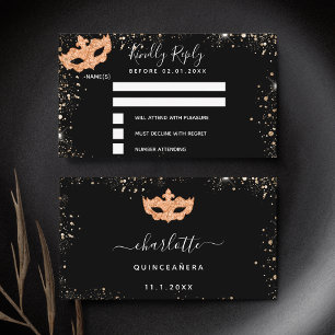 Birthday black gold masquerade RSVP Enclosure Card