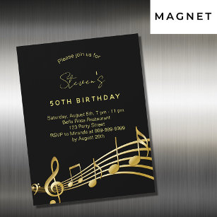 Birthday black gold music notes magnetic invitation