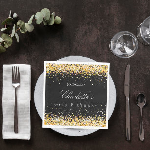 Birthday black gold name elegant luncheon napkin