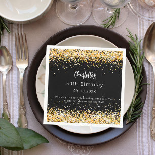 Birthday black gold name script text napkin