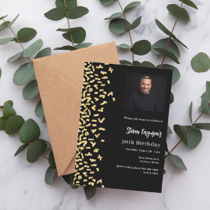 Birthday black gold photo invitation