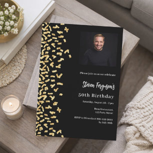 Birthday Black Gold Photo luxury Invitation