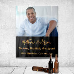Birthday black gold photo man myth legend tapestry<br><div class="desc">A tapestry for a 40th (or any age) birthday party for guys. An elegant modern black background. Personalise and add your own high quality photo of the birthday boy/man. The text: The name in golden with a modern hand lettered style script. Tempates for a name, age 40 and a text....</div>