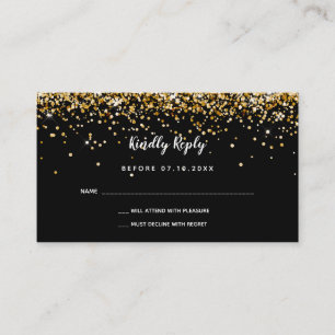 Birthday black gold sparkles party Rhttps://heSVP Enclosure Card